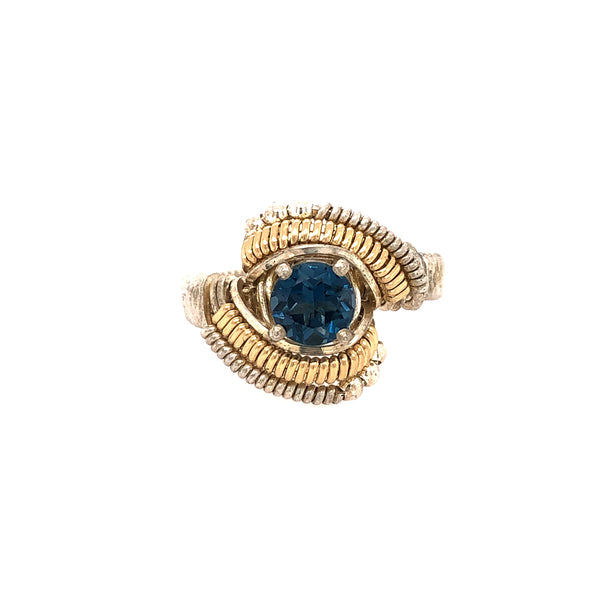 Classic Beaded London Blue Topaz Ring