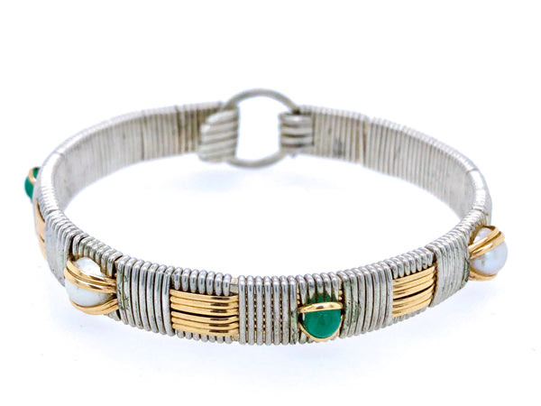 Emerald and Pearl Classic Elite Bangle Bracelet