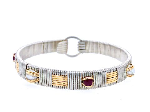 Ruby and Pearl Classic Elite Bangle Bracelet