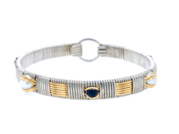 Sapphire and Pearl Classic Elite Bangle Bracelet