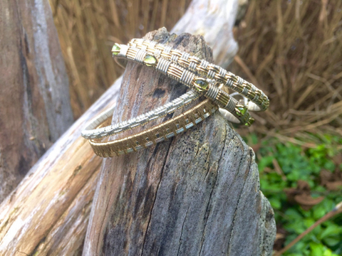 Tanzanite and Ruby Three Stone Classic Bangle Bracelet