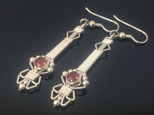 Wire Wrapped Dangle Almandine Garnet Earrings