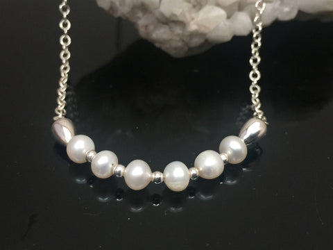 Freshwater Pearl Necklace Argentium silver hand made jewelry by Ryan Eure Designs
