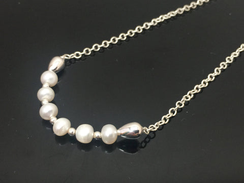 Freshwater Pearl Necklace Argentium silver hand made jewelry by Ryan Eure Designs