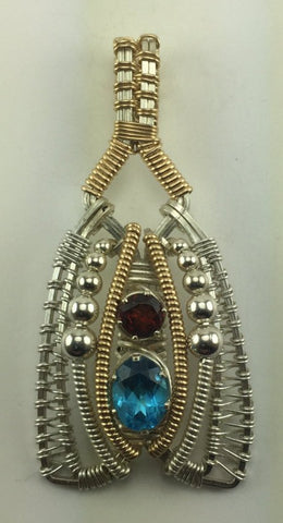 Wire Wrapped Pendant (Swiss Blue Topaz, Almandine Garnet)