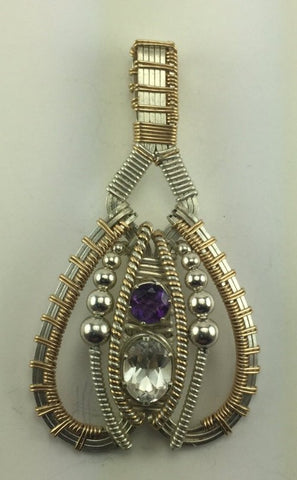 Wire Wrapped Pendant (White Topaz, African Amethyst)