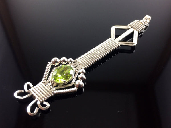 Wire Wrapped German Peridot Pendant Argentium Silver Wire and Gemstone Wrapped Jewelry