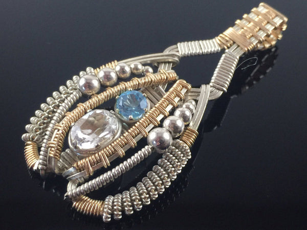 White Topaz and Swiss Blue Topaz Coiled Amulet