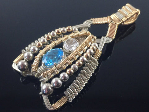 Swiss Blue Topaz and White Topaz Coiled Amulet