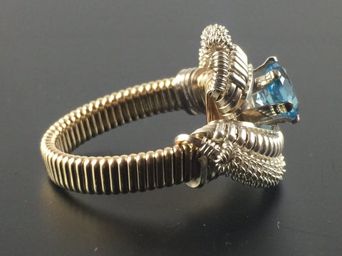 Wire Wrapped Thai Swiss Blue Topaz Ring (Size 5) Argentium Silver 14 Karat Gold Filled Wire Wrapped Jewelry