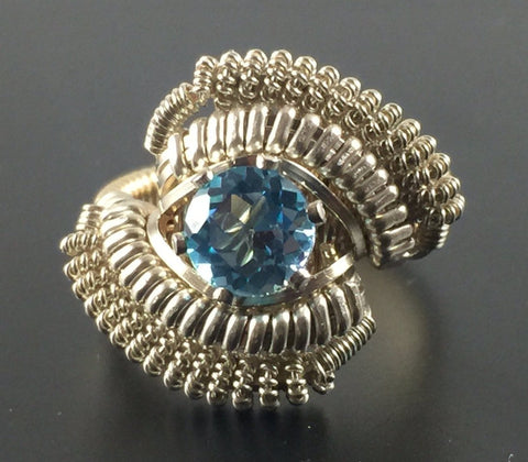 Wire Wrapped Thai Swiss Blue Topaz Ring (Size 5) Argentium Silver 14 Karat Gold Filled Wire Wrapped Jewelry