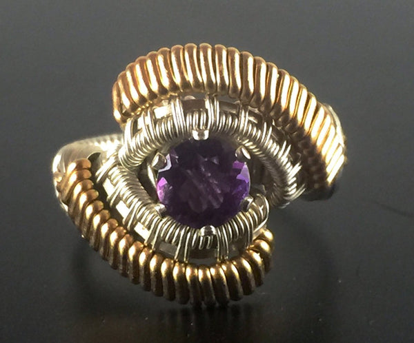 Spartan Pattern Band Wrapped African Amethyst Ring
