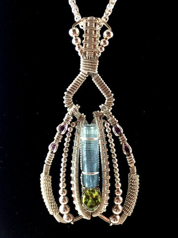 Vietnamese Aquamarine and German Peridot Coiled Amulet