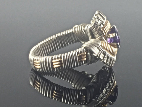 Tribe Pattern Band Amethyst Wire Wrapped Ring