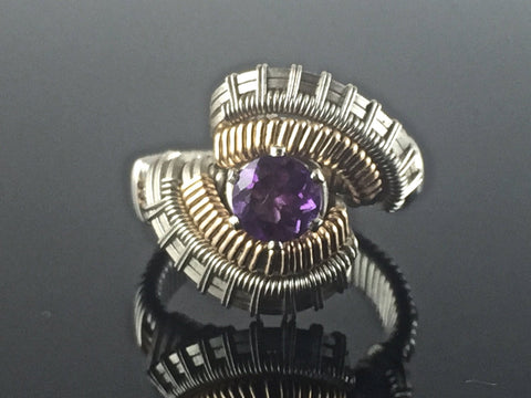 Tribe Pattern Band Amethyst Wire Wrapped Ring