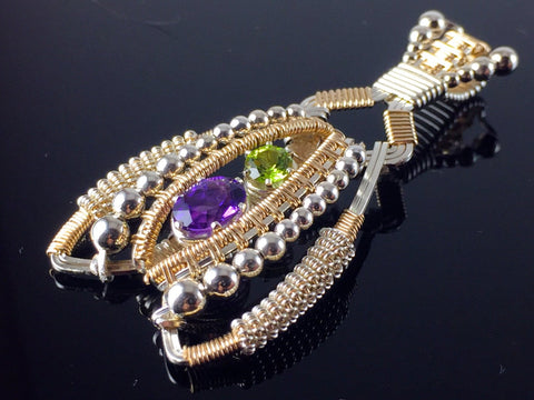Amethyst and Peridot Coiled Amulet
