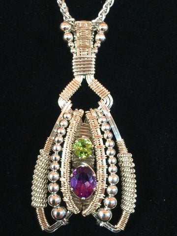 Amethyst and Peridot Coiled Amulet