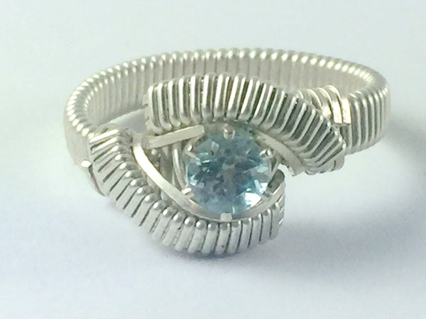Sky Blue Topaz Ring All Natural Gemstone Argentium Fine Silver Wire Wrapped Jewelry
