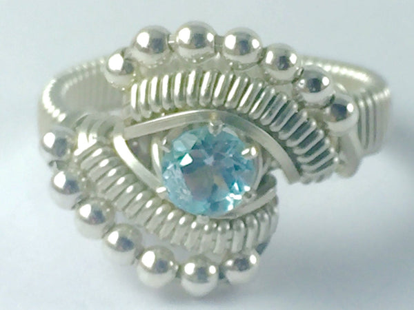 Sky Blue Topaz Ring Argentium Fine Silver Wire Wrapped Jewelry