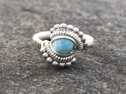 Petite Beaded Larimar Ring