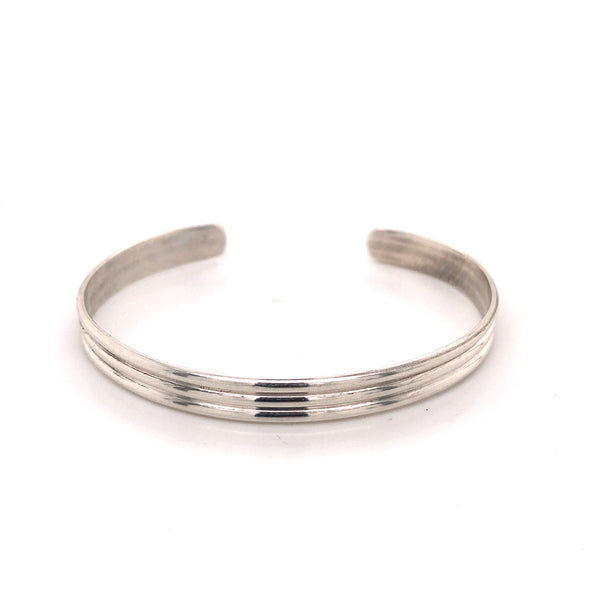 Petite Grooved Sterling Silver Cuff C-Bracelet