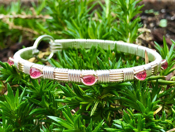 Pink Tourmaline Classic Design Bangle Bracelet