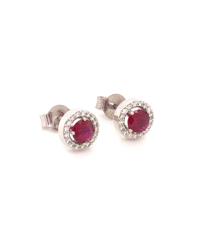 Ruby Diamond Halo Stud Earrings